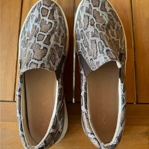 Scala Slip-On Snake-Print Sneakers in Brown and Cream
